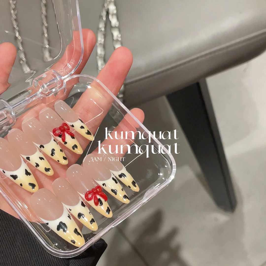 —Nail「小豹纹」/全法式手捏蝴蝶结/纯手工穿戴甲 可拆卸