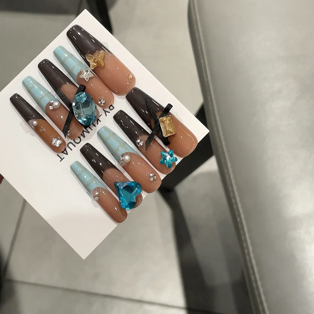 —Nail「  棕格-纯手绘雪花/ 温柔暖色显白高级纯手工穿戴甲 可拆卸