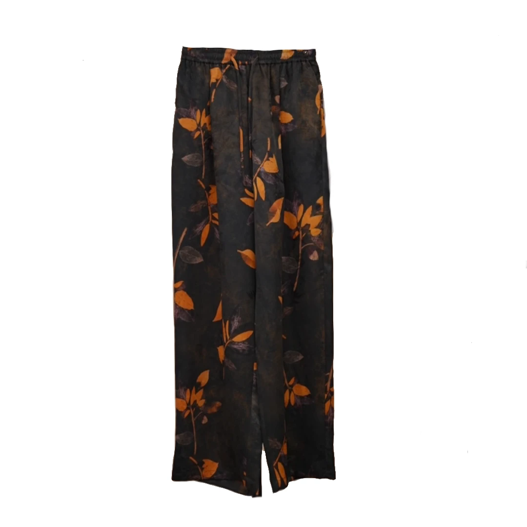 【栀晨】阔腿裤直筒时尚休闲长裤中式印花提花