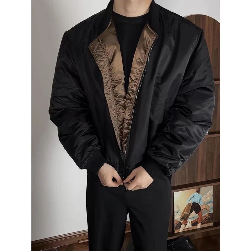 oclin美式复古夹克棉服男冬季高级感短款bomber宽松棉衣飞行外套