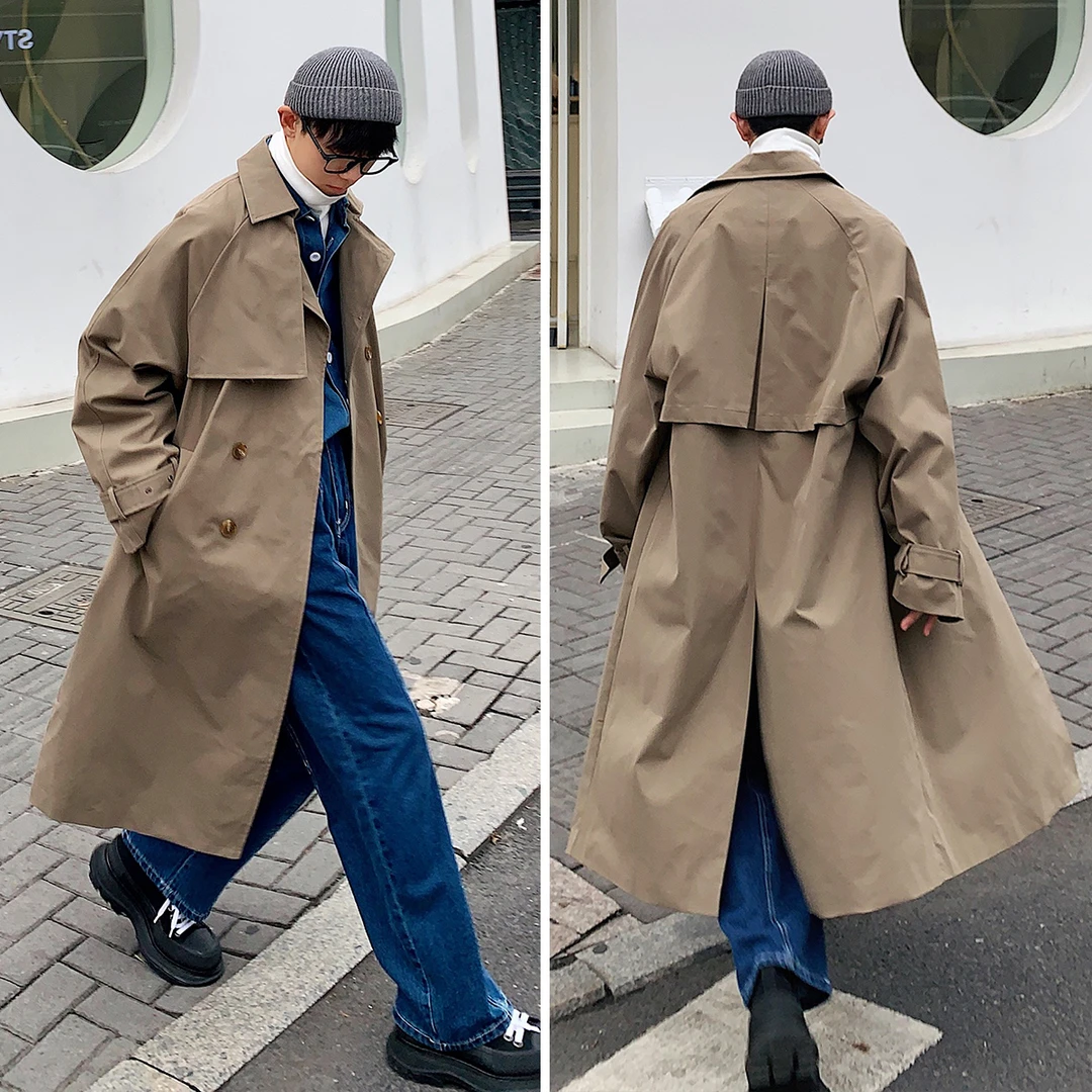 设计感中长款风衣男春秋季过膝长款开衩大衣英伦雅痞男装大码外套