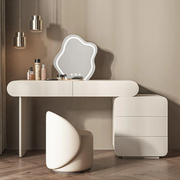 意式极简梳妆台诧寂风化妆桌一体化收纳柜奶油风小户型伸缩化妆台