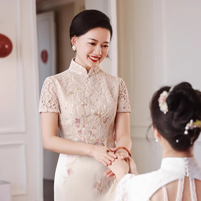 A005高端喜婆婆婚宴旗袍高贵气质结婚香槟色妈妈婚宴礼服喜服年轻