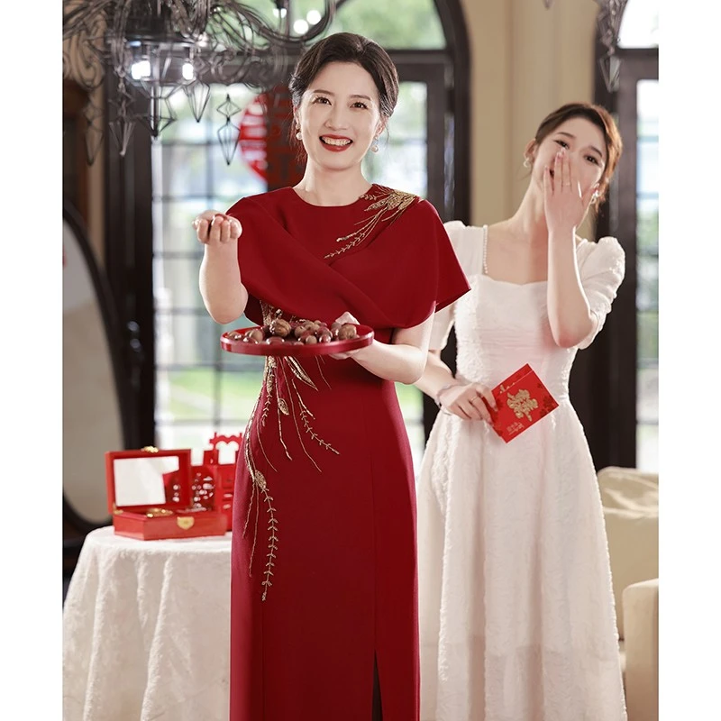 A049夏季高端喜婆婆婚宴装旗袍2025新款年轻气质结婚婚礼妈妈礼服