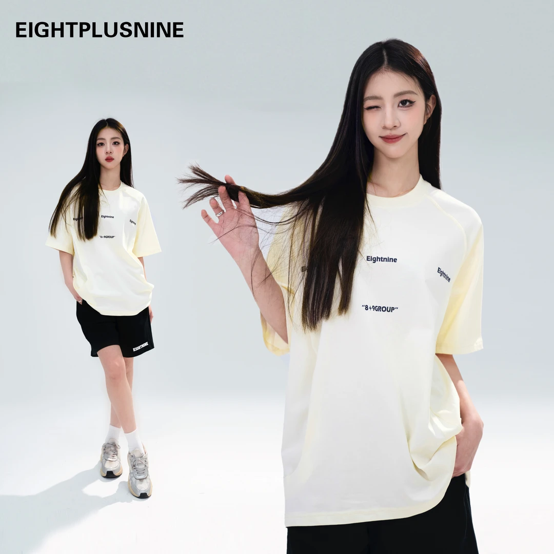 EIGHTPLUSNINE2024夏季插肩结构拼接男女同款修身显瘦遮肉短袖T恤