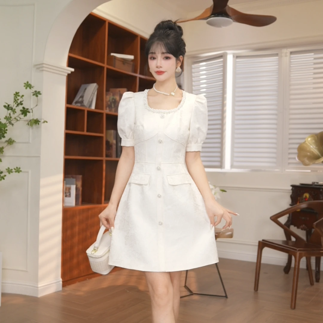 【JANE·简】气质小个子夏季轻奢显瘦法式收腰小众女装连衣裙9881