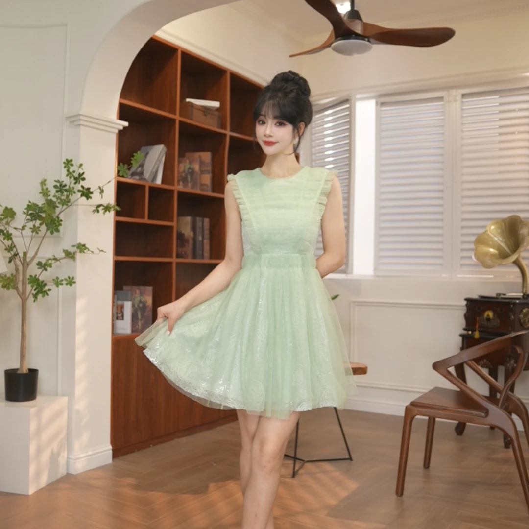 【JANE·简】夏季新款名媛气质法式小众收腰A字连衣裙21366