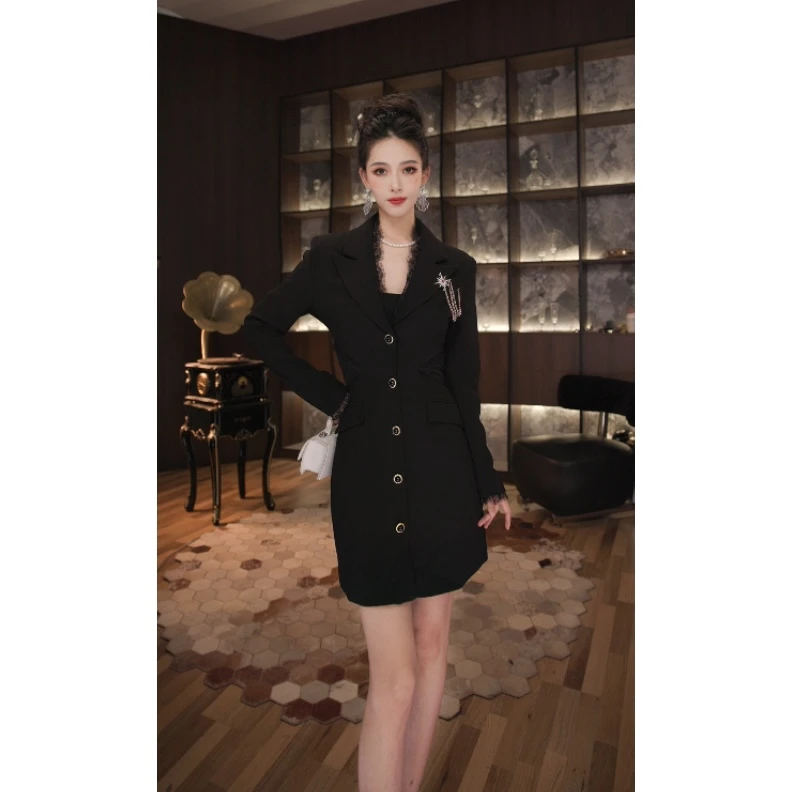 七爷定制 国内设计师品牌 时尚显瘦法式性感气质名媛连衣裙50477