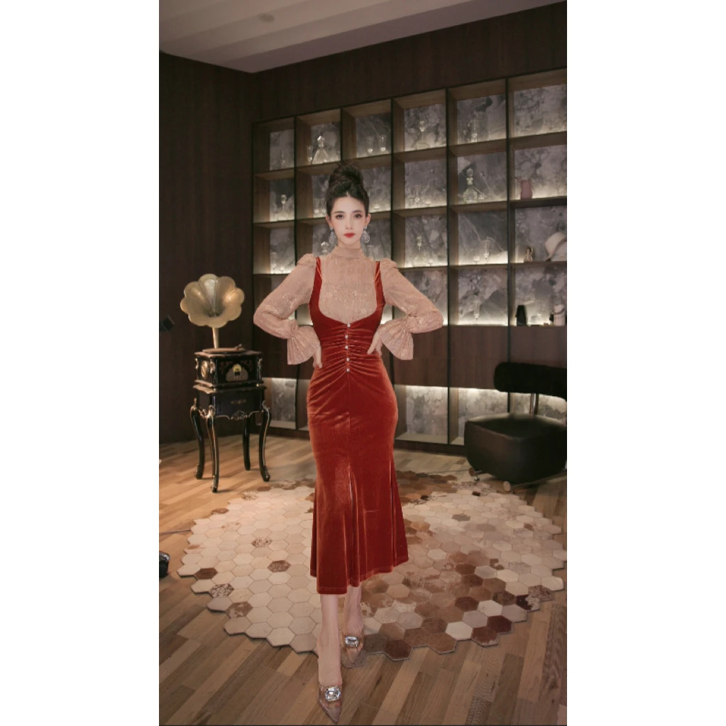 七爷定制 国内设计师品牌 时尚显瘦法式性感气质名媛连衣裙20986