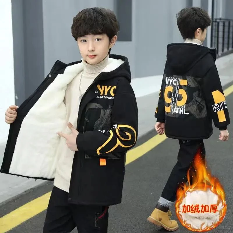 【小扬哥推荐】男童冬装加绒外套中大童加厚棉服2023新款派克服秋