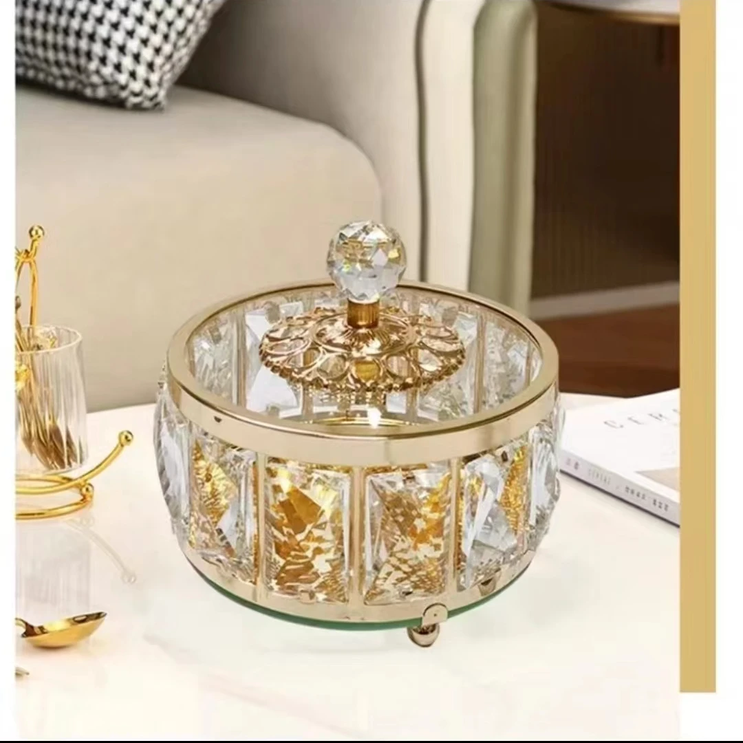 欧式轻奢水晶玻璃果盘收纳罐 客厅花器糖果罐家用装饰品摆件花瓶