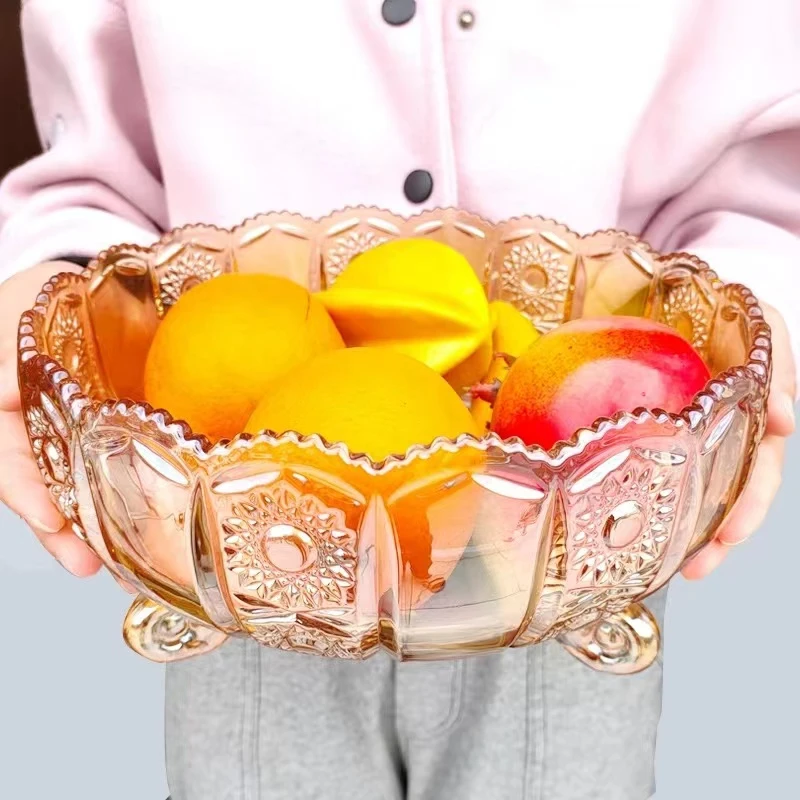 大号珐琅水晶玻璃糖果罐工艺干果零食糖果盒带盖果盅果斗果盘花器