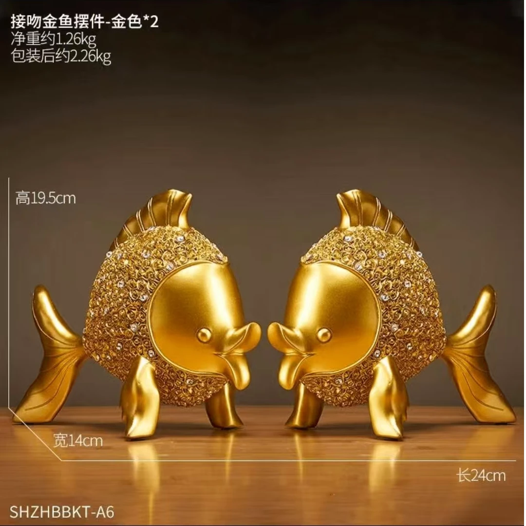 【一对】年年有鱼办接吻金鱼摆件公室客厅酒柜装饰品乔迁花瓶