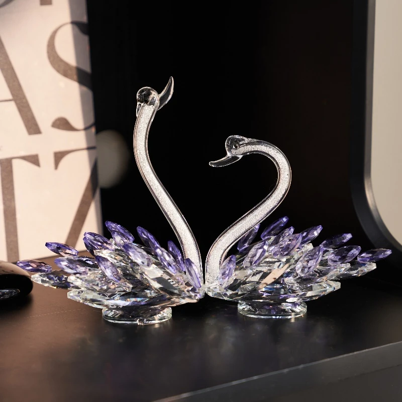 紫色水晶天鹅玄关电视柜酒柜家居装饰品摆件轻奢花瓶摆件送人