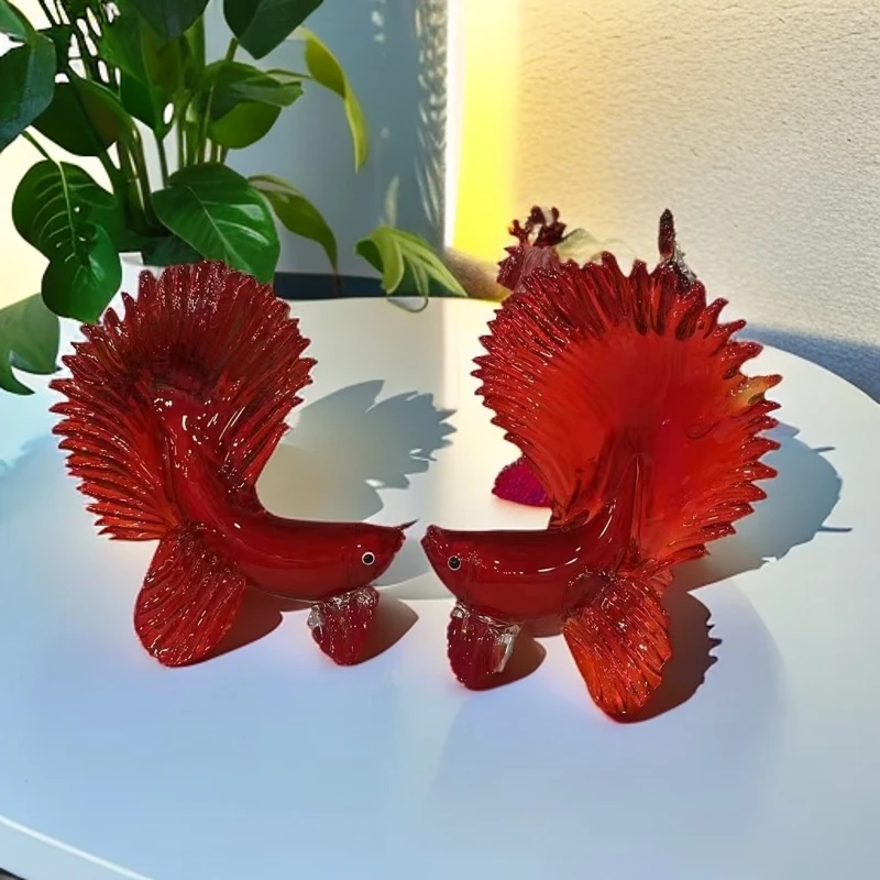 现代轻奢简约琉璃金鱼斗鱼摆件客厅玄关办公室年年有余家居装饰品