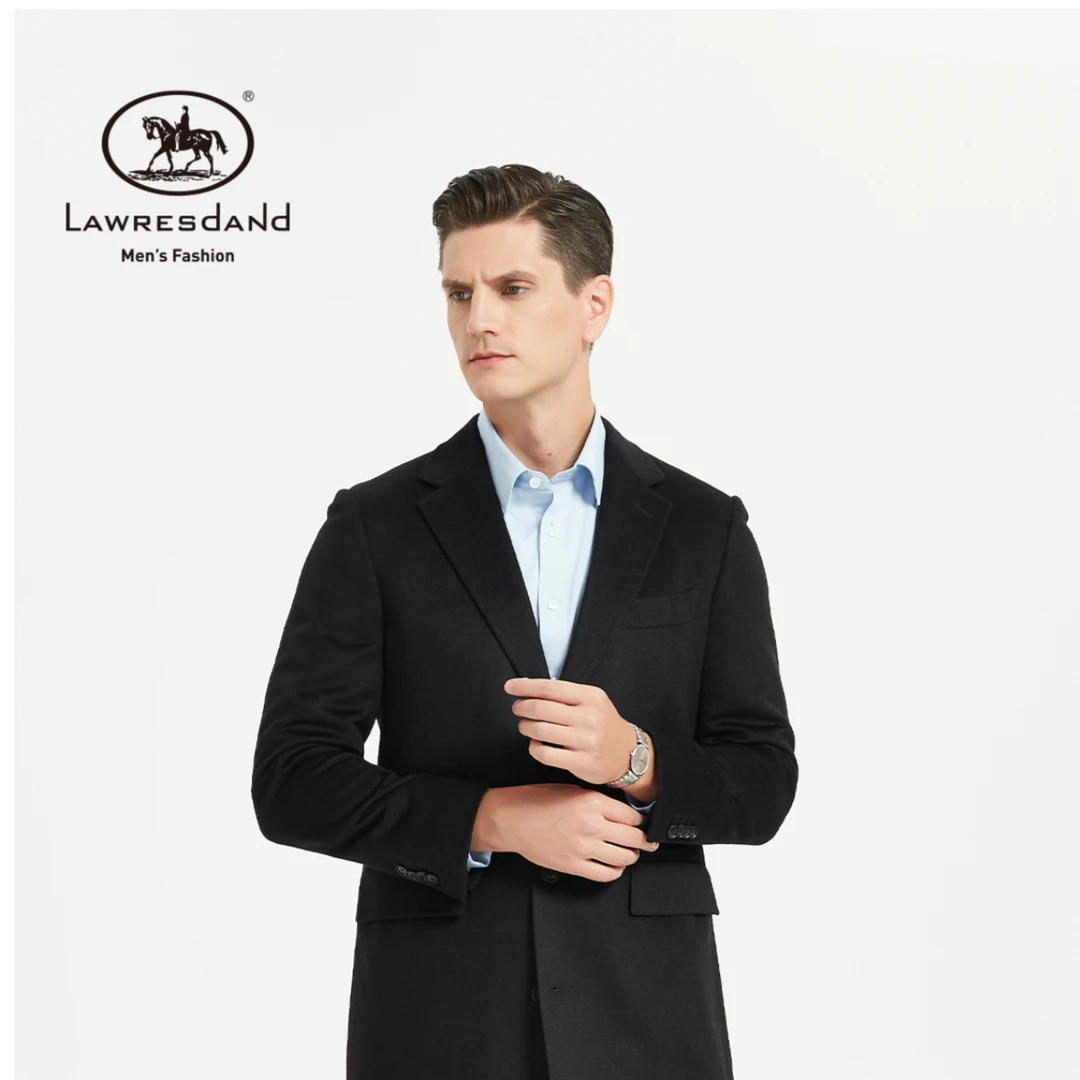 男士【西装领】山羊绒大衣/黑色/商务休闲秋冬中长款12004【B/1】