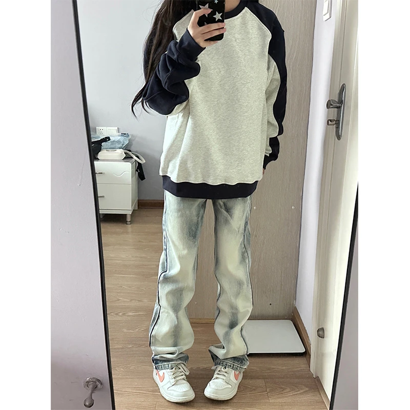欧美高街vibe风裤子扎染牛仔裤男女爆款oversize情侣休闲直筒裤子