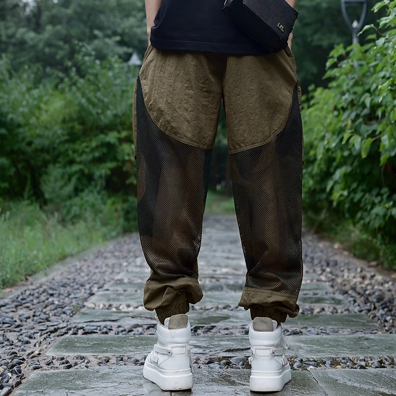 2025潮牌薄款夏季工装裤宽松韩版透气网格情侣休闲裤户外时尚长裤