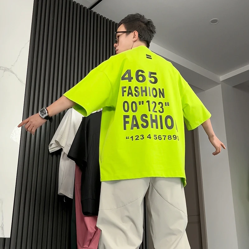 潮牌美式落肩短袖T恤男宽松时尚休闲圆领ins个性半袖港风百搭情侣