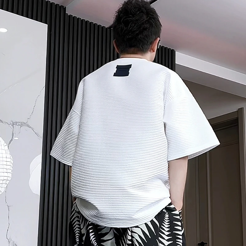 御道口原创潮牌短袖T恤男宽松时尚港风潮流圆领落肩袖纯色ins半袖