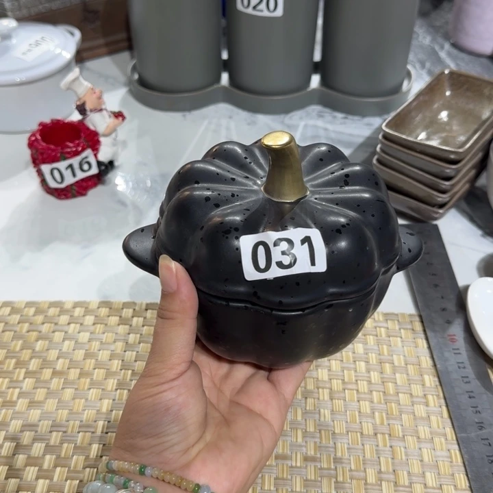 瓷片双耳带盖，南瓜，黑色031