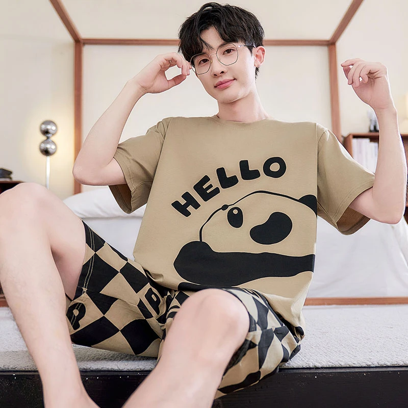 睡衣男士夏季纯棉短袖卡通青少年男款夏天全棉薄款大码家居服套装