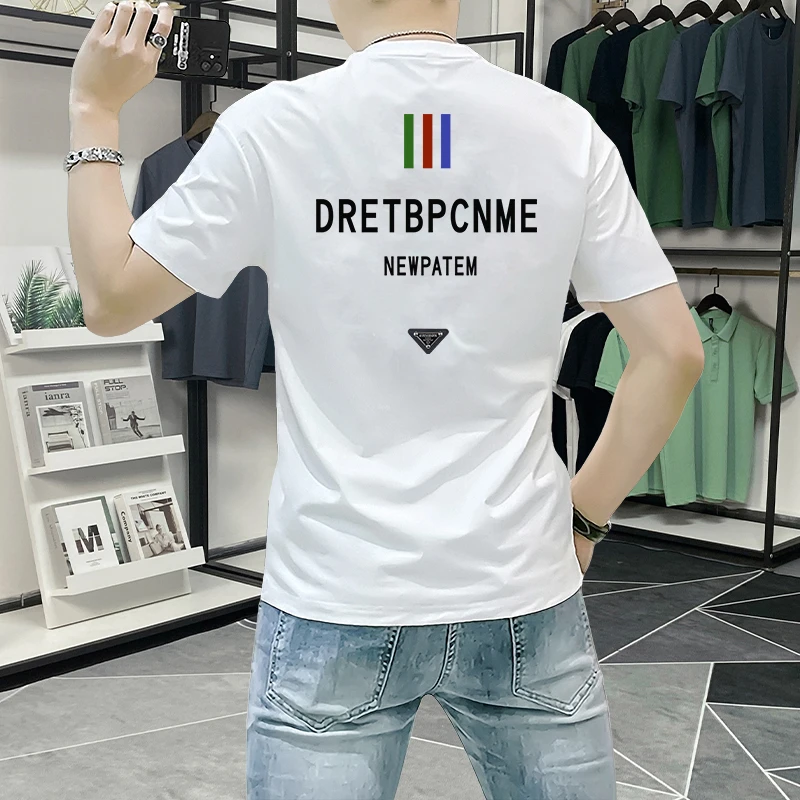 潮牌男装短袖t恤男2025新款夏季修身帅气印花半袖潮流时尚圆领男T