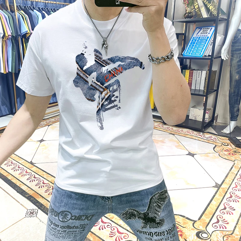 男士短袖t恤2024新款夏季潮流中国风印花半袖衣服男装品质圆领男T