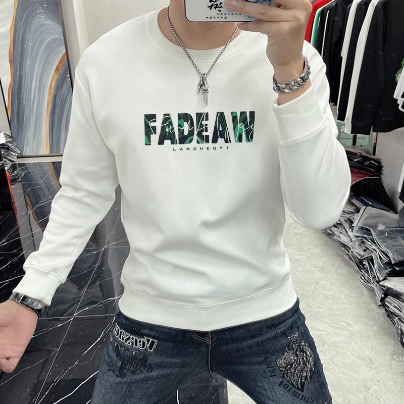 男士卫衣圆领秋季男装时尚休闲百搭春秋款外套内搭外穿无帽上衣男