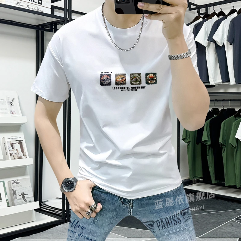 男士短袖t恤潮牌男装ins时尚休闲半袖上衣2024夏季新款百搭圆领衫