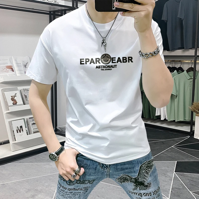 男士短袖t恤夏季潮流时尚品质男装字母印花半袖上衣休闲百搭圆领T