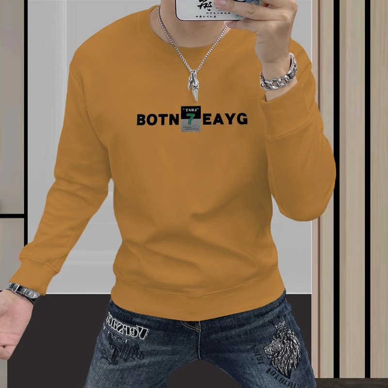 品质男装卫衣男圆领2025秋季新款爆款潮流百搭字母印花长袖男外套