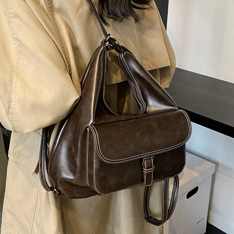 小众复古大容量包包女2025春夏新款通勤单肩包美拉德多用途双肩包
