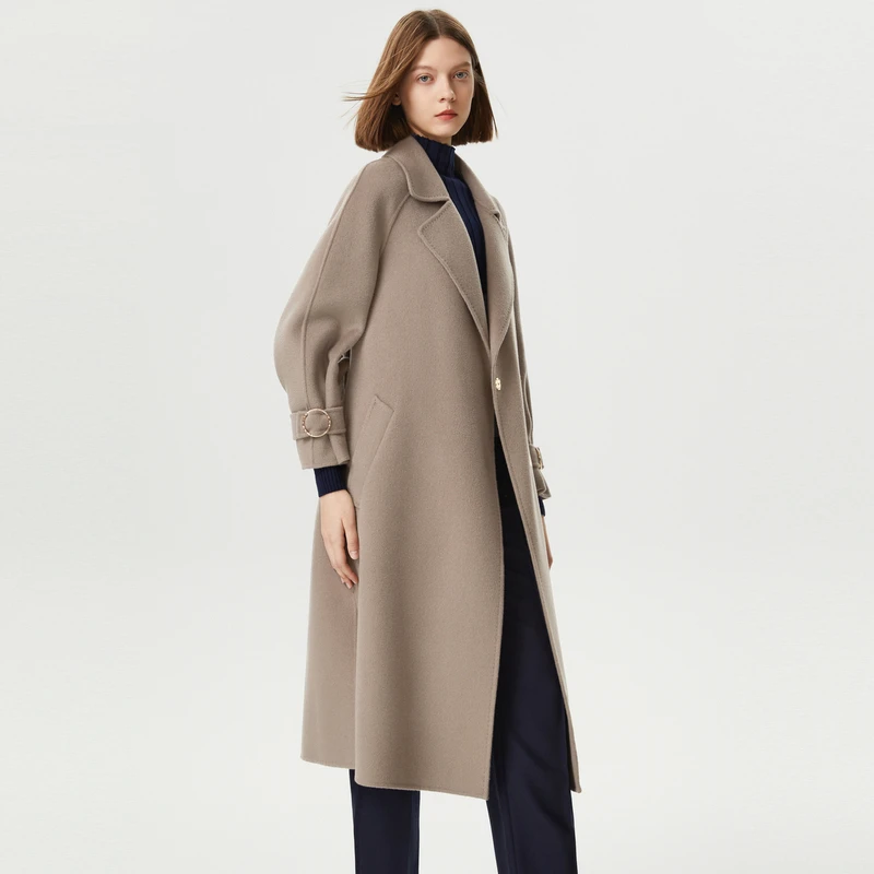【风感波粒】气质双面呢时尚长款毛呢外套高级色