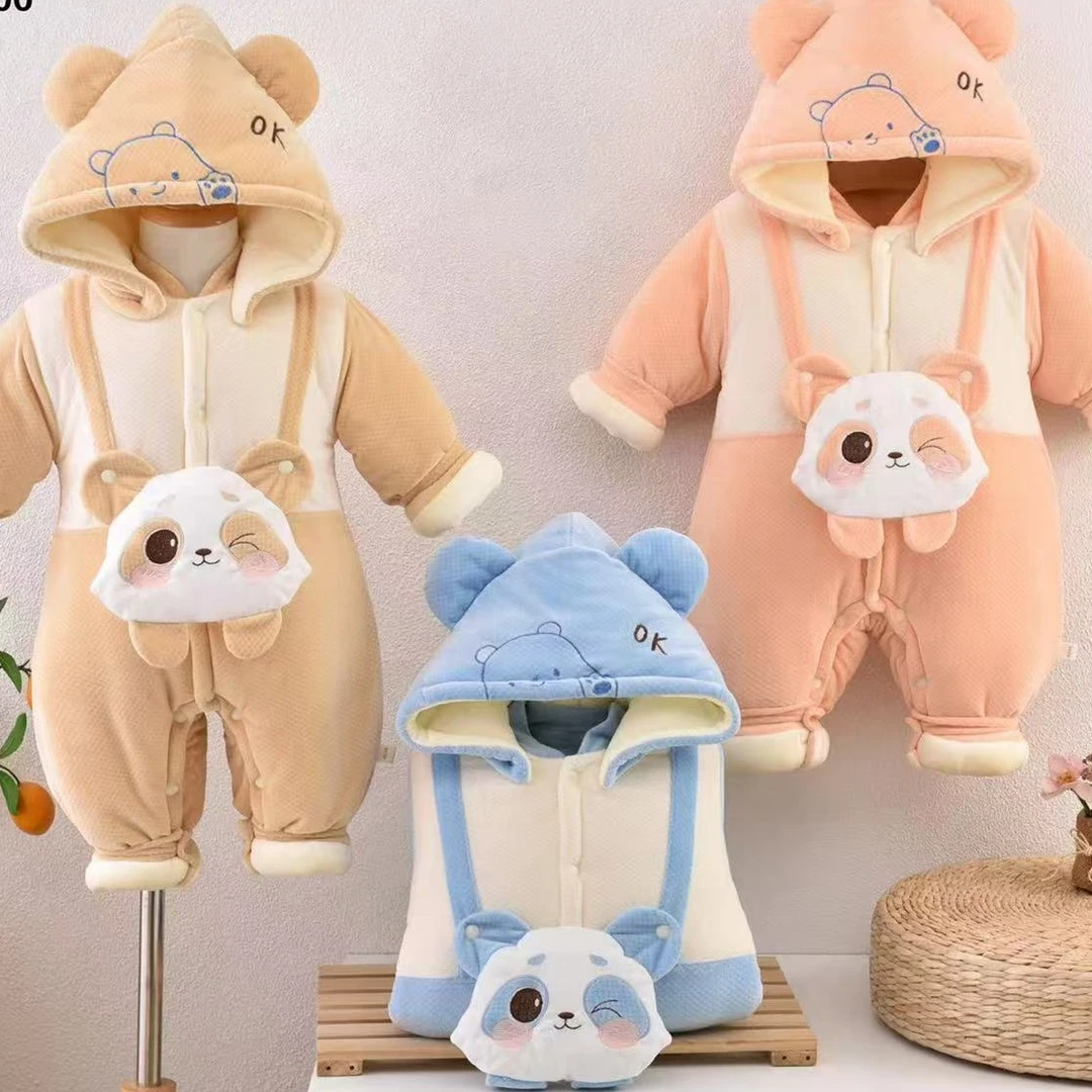 直播实物扣码婴幼儿400g加绒连体衣哈衣抱服