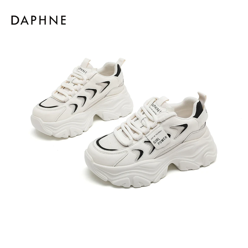 Daphne/达芙妮女鞋202春季老爹鞋厚底增高小白鞋网面透气休闲百搭