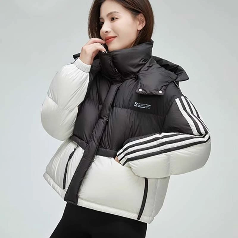 乐乐羽绒服女短款2023冬季新款小个子连帽加厚保暖开衫外套大码