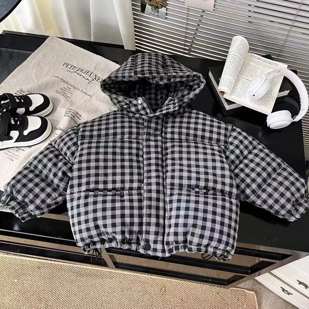 2024男女童冬季韩版时尚经典日常格子加厚保暖棉服30278