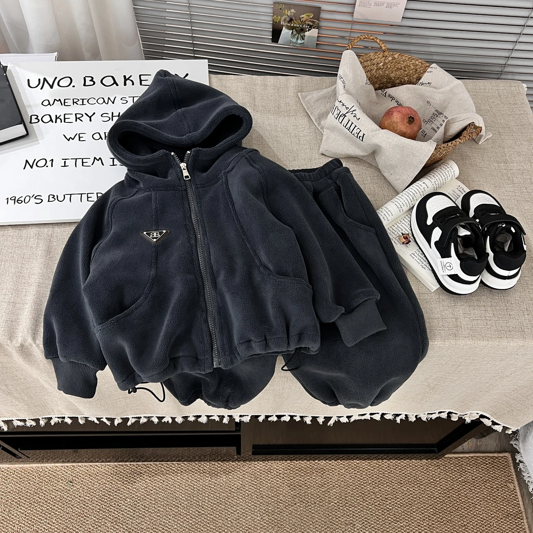 2024秋季时尚韩版加绒休闲宽松 20253 儿童连帽奥利绒休闲外套
