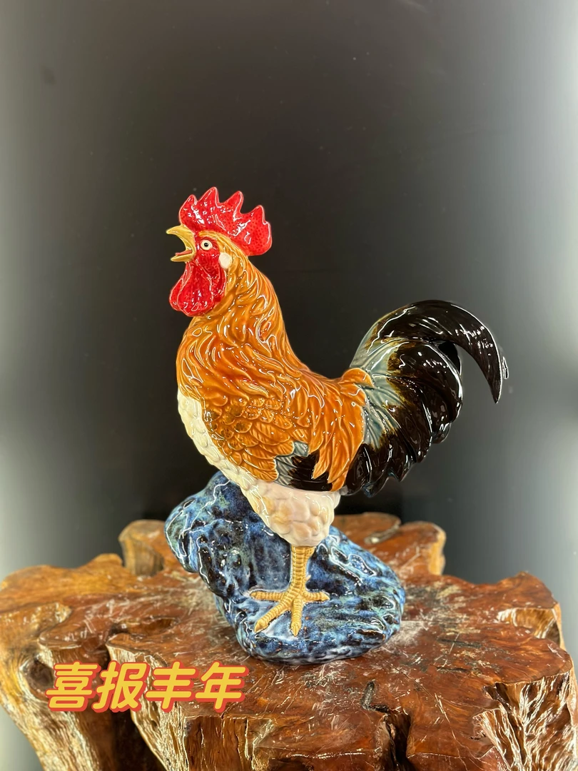 【雄鸡喜报丰年】石湾公仔陶瓷工艺品尺寸30*15*40CM