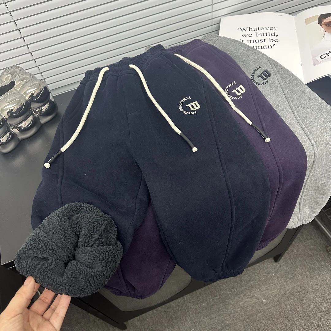 男童2024冬季羊羔绒一体绒卫裤韩版潮流百搭加厚保暖中大童长裤潮