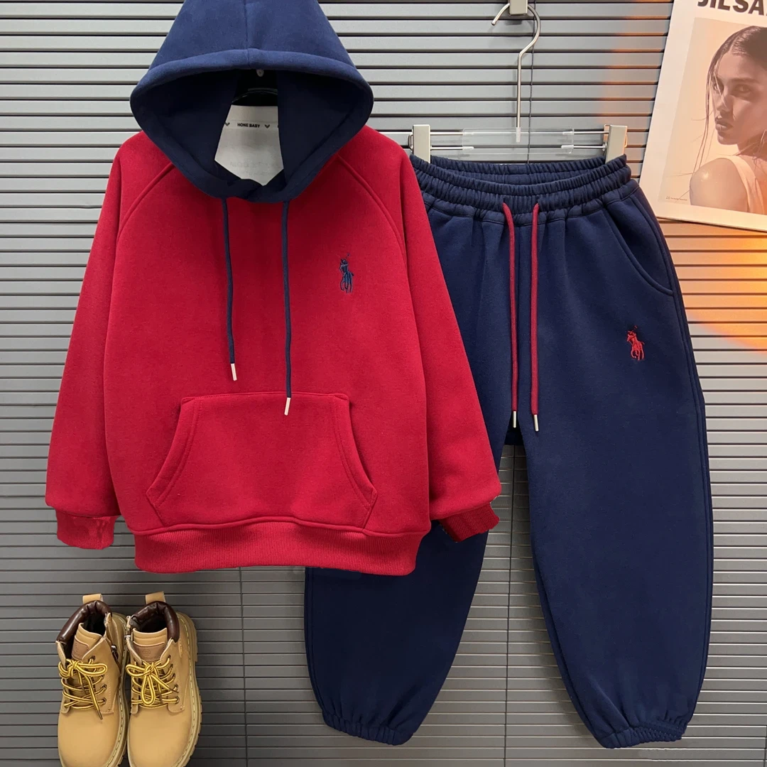 男童冬季加绒套装新款中大童潮酷宽松连帽卫衣裤子洋气两件套