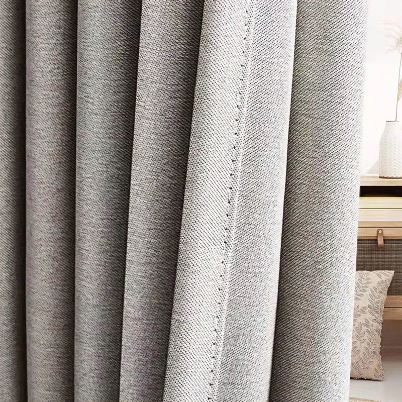 遮光加高加长2米7高成品特价双面麻灰色轻奢纯色超高自建房窗帘
