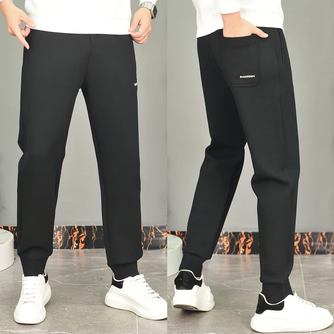 2615秋冬新款男士休闲裤冬季弹力针织保暖秋季加厚休闲卫裤男百搭