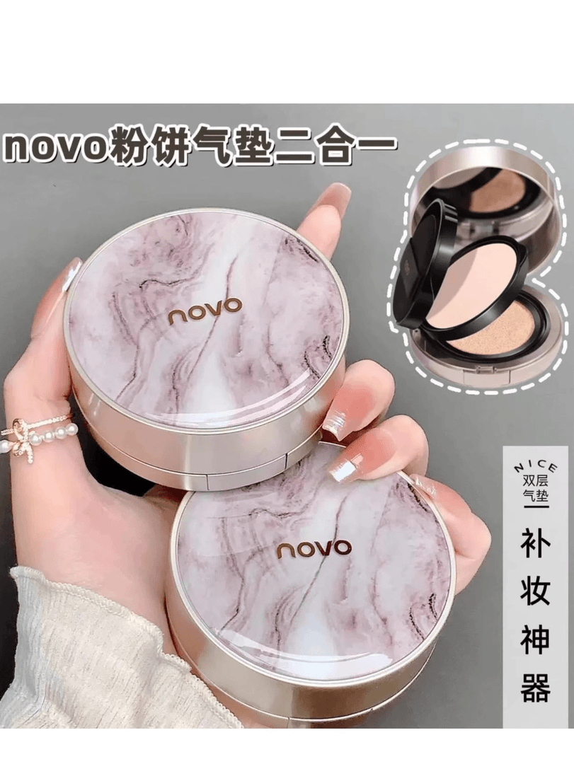 NOVO双层定妆气垫粉饼遮瑕保湿控油持久不脱妆防水女