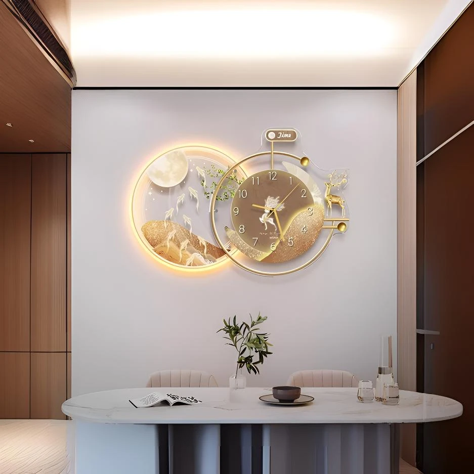 客厅餐厅2024新款装饰画创意时钟挂画简约现代家用静音网红钟表画