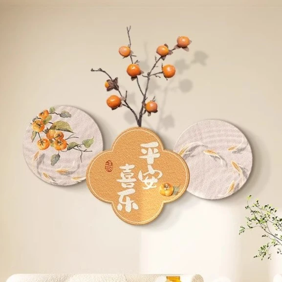 柿柿如意柿子画餐厅装饰画2024新款挂画餐桌壁画新中式平安喜乐