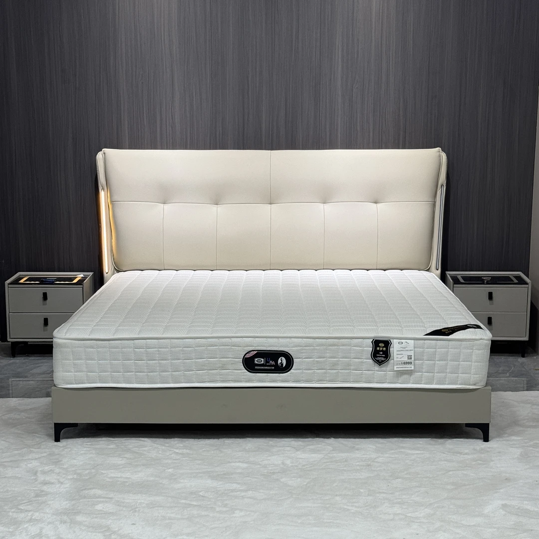 【一帆风顺】B1头层牛皮床轻奢简约双人床主卧室婚床实木框架软床