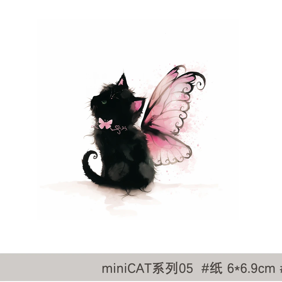粉色蝴蝶小猫可爱纹身贴元气少女学生防水持久6 张装