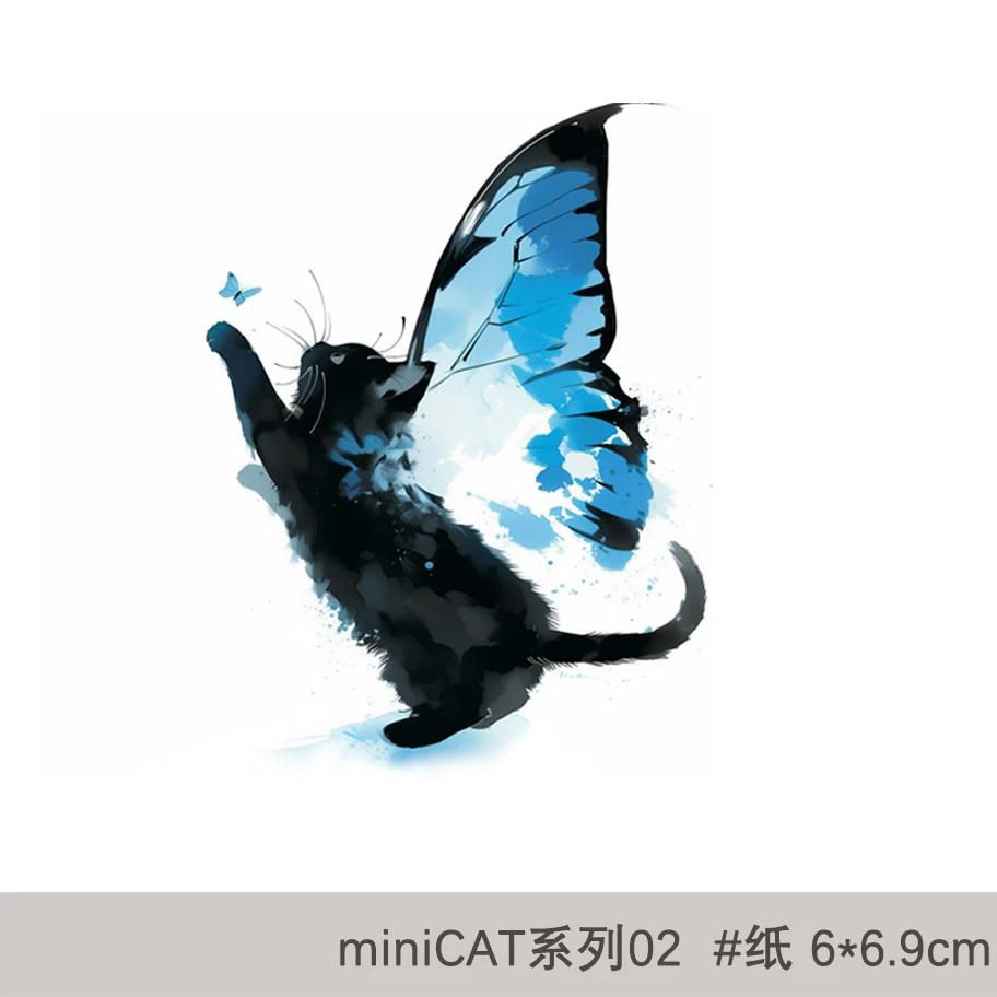 黑色小猫蝴蝶精灵学生款可爱纹身贴防水持久（2张装）